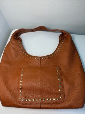 👜 ✨ LAGGO Mara Rich Camel Pebble Leather Studded Hobo Shoulder Bag ✨